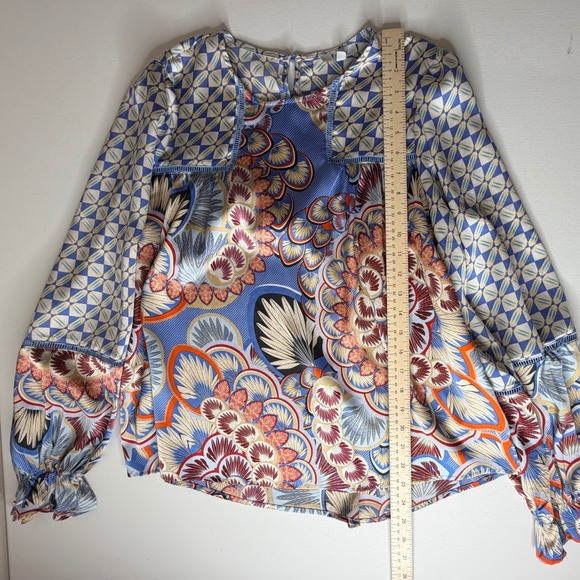Fate Boho Floral Blouse Medium Multicolor Lightweight Satin Peacock Festival - Picture 10 of 12